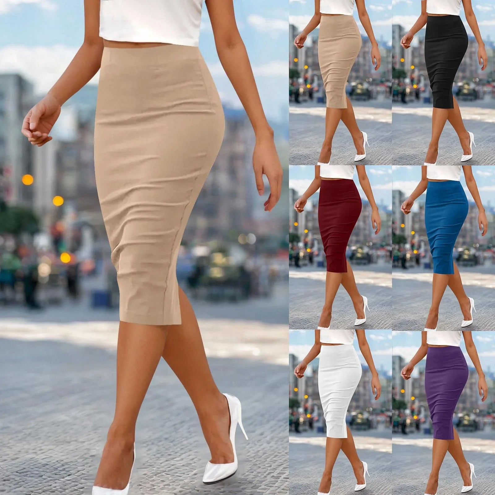 Eleganter Bleistiftrock mit Reißverschluss – Mid-Length Rock aus Polyester im Business & Casual Stil